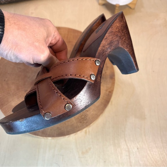 *NXP | "Twiggy" Vintage Made in Brazil Wooden Heeled Leather Straps Sandals 6.5 - Picture 10 of 16